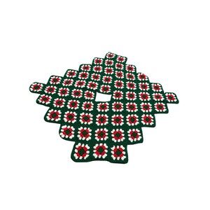 Vintage Crochet Christmas Tree Skirt Handmade Granny Square Red Green White